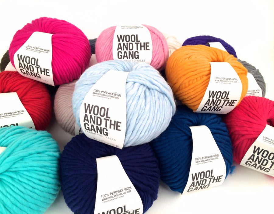 A collection of colorful yarn balls with labels that say 'WOOL AND THE GANG'.

Wool and the Gang Shiny Happy Cotton, Peruvian Pima Cotton Yarn, Best Cotton Yarn for Summer, Luxury Aran Cotton, WATG Yarn Singapore