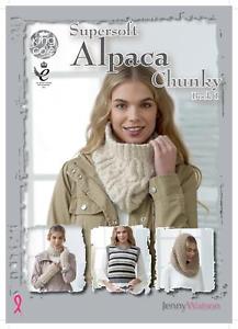 Cover of the King Cole Supersoft Alpaca Chunky Pattern Book featuring images of knitted items like a scarf, hat, and gloves, along with the text and logos related to the brand.