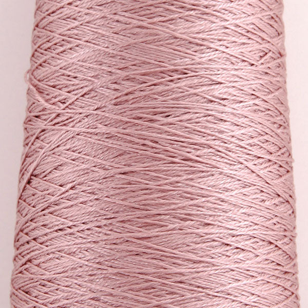 A 50g cone of Pierrot Silk100 lace yarn in a shifting iridescent shade, showcasing the high-gloss lustre of pure Japanese silk in old rose colour