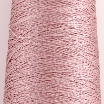 A 50g cone of Pierrot Silk100 lace yarn in a shifting iridescent shade, showcasing the high-gloss lustre of pure Japanese silk in old rose colour