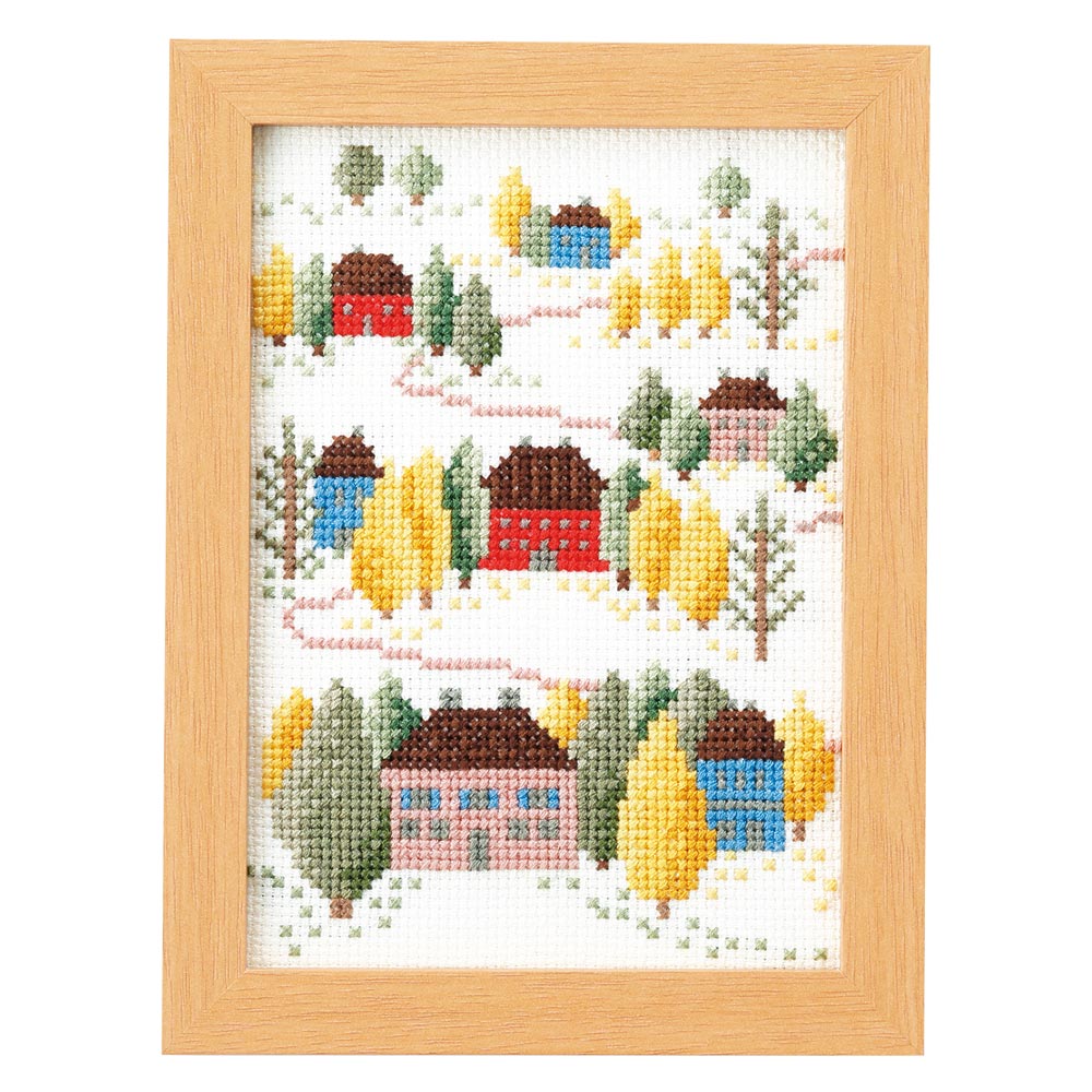 Olympus 12 Month Small Flower Landscape Cross Stitch Kit with Frame, Walking Path with Autumn Colours