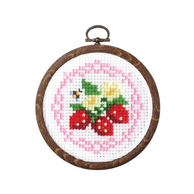 The 'Strawberries and bees' finished design, showcasing the clean 9-count stitches and the elegant circular hoop frame

Kids embroidery kit age 7, quick cross stitch projects,