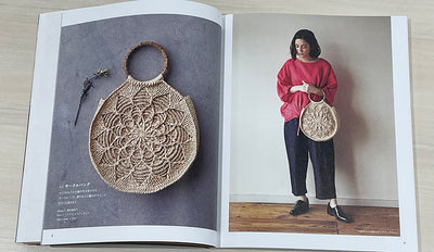Close-up of the professional stitch definition on a crocheted tote bag made from natural-tone raffia yarn