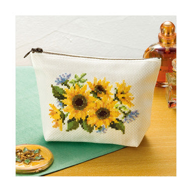 Olympus Flower Embroidery Cross Stitch Kit Flower Pouch, cloth with zipper sunflower design